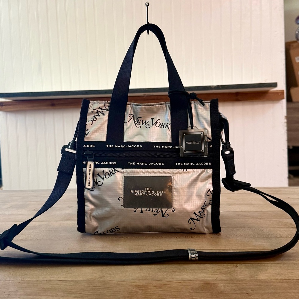 Marc Jacobs Metallic Silver Ripstop Mini Crossbody Tote Bag